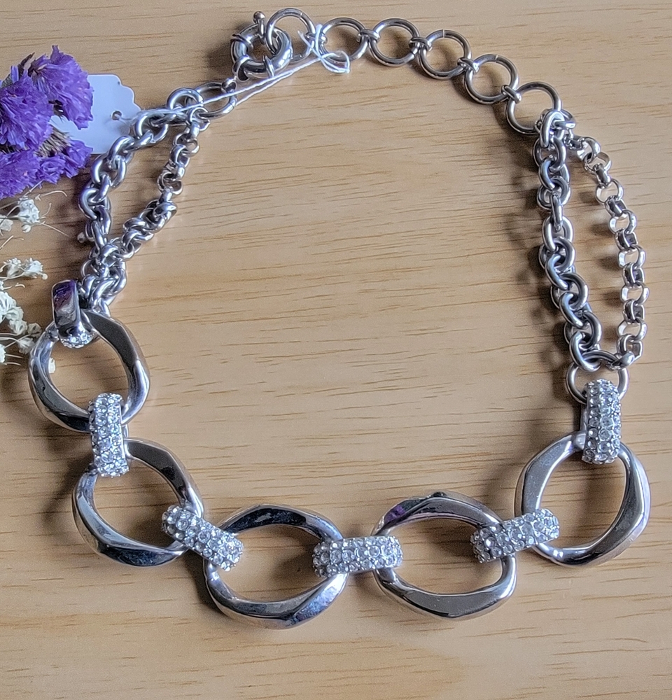 Elegant Silver Chain & Rhinestone Choker